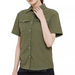 PRIESSEI Women's UPF 50+ Sun Protection Outdoor Short Sleeve Shirt Lightweight Quick-Dry Cooling Fishing Shirts Olive XXL