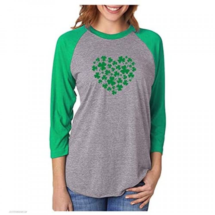 St Patrick Day Women Shirt Irish Green Clovers Heart 3/4 Sleeve Raglan Shirt