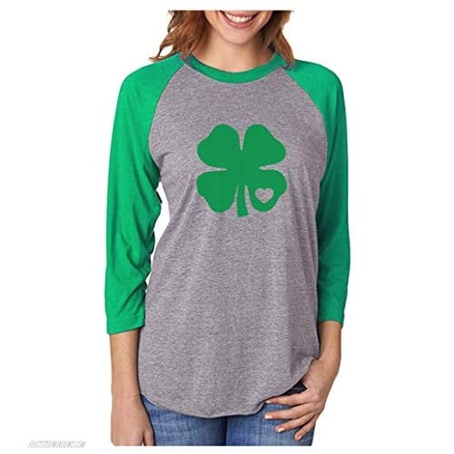 St Patricks Day Shirt Women Irish Green Clover Heart 3/4 Raglan T-Shirt