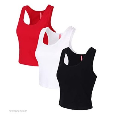 WINGSCLOGO 3 Pieces Women's Crop Tank Racerback Sleeveless Soft Cotton Blend with 3 Color Packaging