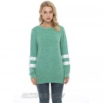 Women's Long Sleeve Crewneck Sweatshirts Casual T Shirts Comfy Stretch Tunic Tops Color Block Striped Loose Blouses