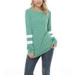 Women's Long Sleeve Crewneck Sweatshirts Casual T Shirts Comfy Stretch Tunic Tops Color Block Striped Loose Blouses