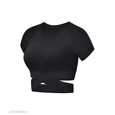 YMING Womens Yoga Crop Top Short Sleeve Workout Crop Shirt Gym Clothes