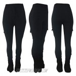 Annystore Women's Long Pants Drawstring Bell Bottom Pants Slim Fit High Waist Bodycon Jogger Pants with Pockets Black XL