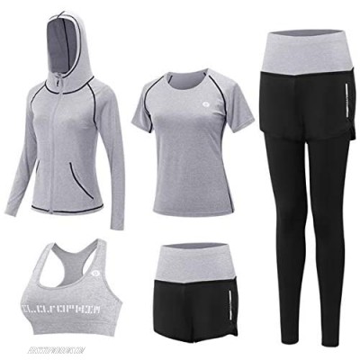 Greneric ZOROLA Women's 5-Piece Sports Suit Fitness Yoga Running Sportswear