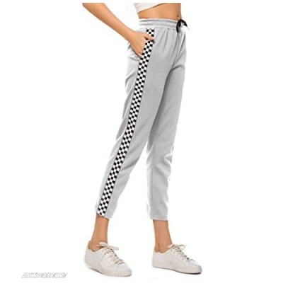 HUILAN Women's Casual Gingham Checkered Crop Sweatpants with Pockets