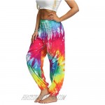 Lu's Chic Women's Boho Pants Harem Smocked Waist Print Hippie Yoga Casual Beach Pants