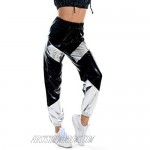 Metallic Shiny Sweatpants for Women Casual Colorblock Holographic Jogger Pants Rave Trousers