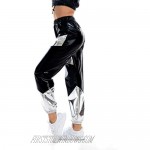 Metallic Shiny Sweatpants for Women Casual Colorblock Holographic Jogger Pants Rave Trousers