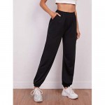 Milumia Women Athletic Elastic High Waist Pants Solid Sweatpants with Pockets