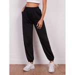 Milumia Women Athletic Elastic High Waist Pants Solid Sweatpants with Pockets