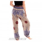Noonew Women's Smocked Waist Yoga Pants Bohemain Boho Hippies Geometric Print Clothing Styles
