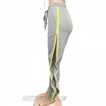 Salimdy Women's Drawstring Waist Long Workout Active Pant with Pocket Slit Jogger Yoga Stacked Leggings