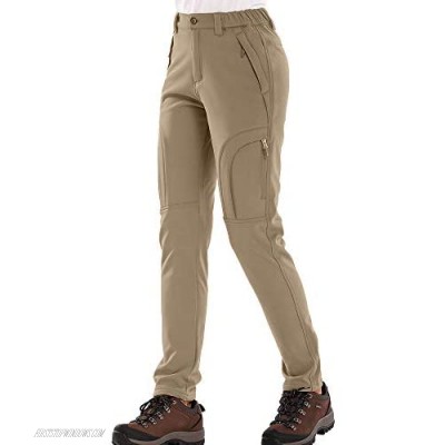 Women's Outdoor Fleece-Lined Windproof Waterproof Hiking Mountain Ski Pants Soft Shell Insulated Trousers #HZC6601F Khaki UK 3XL(Tag 4XL) 40