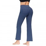 Zexxxy Women's Bootcut Yoga Pants Long Bootleg High-Waisted Flare Pants with Inner Pockets Navy Blue Size Medium