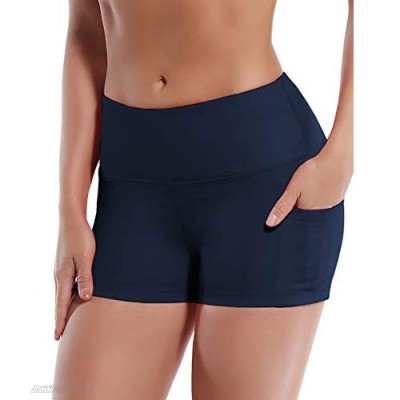 BUBBLELIME 2.5"/4" Stretch Yoga Shorts for Women Tummy Control - 2.5" Side Pockets_DARKNAVY Small (2.5" Inseam)
