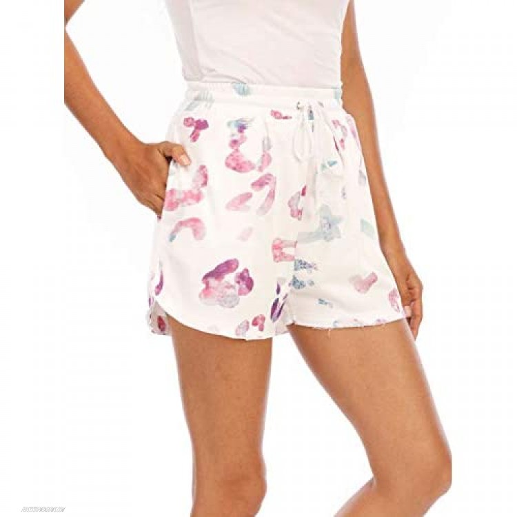 Famulily Ladies Shorts Fashion Tie Dye Elastic High Waisted Pants Cotton Comfy Sport SweatShorts(Leopard XL)