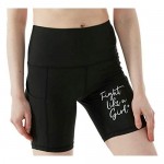 Fight Like a Girl Script Workout Shorts for Women's Empowerment Breast Cancer Running Yoga Exercise