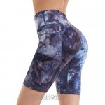 iniber Women's High Waist Biker Shorts Tie Dye Yoga Shorts with Pockets 4-Way Stretch Tummy Control Workout Running Shorts