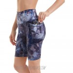 iniber Women's High Waist Biker Shorts Tie Dye Yoga Shorts with Pockets 4-Way Stretch Tummy Control Workout Running Shorts