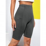 MakeMeChic Women's Solid Biker Shorts with Pocket Short Stitch Yoga Pants Leggings