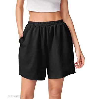 Milumia Women Athletic Elastic High Waisted Shorts Solid Jogger Track Shorts Black Medium