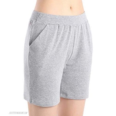 QingWan Womens Shorts with Pockets Elastic Waist Spandex Gym Athletic Short Pants Yoga
