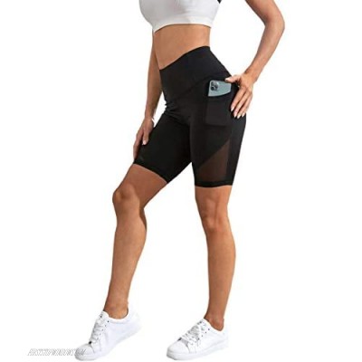 Romwe Women's High Waist Biker Shorts Tummy Control Workout Yoga Shorts with Pocket