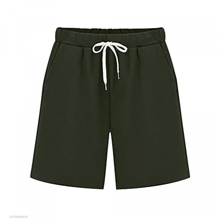 Sobrisah Women's Casual Drawstring Elastic Waist Soft Knit Jersey Bermuda Shorts with Pockets Army Green-3XL