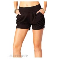 SportsXX Women's Patterned Fashion High Waist Solid Colored Casual Leisure Shorts Black S