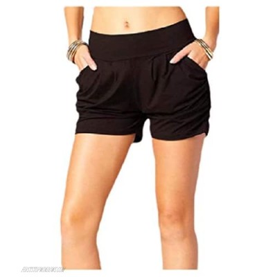 SportsXX Women's Patterned Fashion High Waist Solid Colored Casual Leisure Shorts Black S