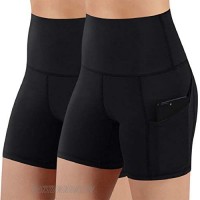 Yusongirl Yoga Shorts with Pocket for Women High Waist Workout Tights Sports Tummy Control Stretch Athletic Running Shorts