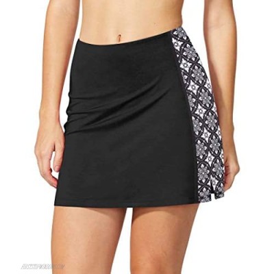 COOrun Skorts for Women Plus Size Athletic Skirts Patchwork Floral Print Sportswear Game Day Running Racing Black