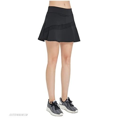 EZ-Joyce Women's Pleated Tennis&Golf Skort Mesh Splicing Running Skirt with Pockets Built in Shorts