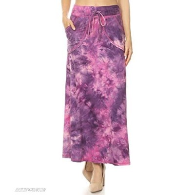 Leggings Depot SK10D-R982-L Women's Basic Casual High Rise Long Maxi Skirt with Side Pockets-R982 Large