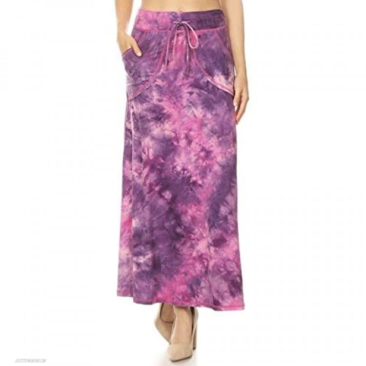 Leggings Depot SK10D-R982-L Women's Basic Casual High Rise Long Maxi Skirt with Side Pockets-R982 Large