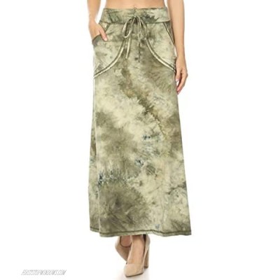 Leggings Depot SK10D-R983-L Women's Basic Casual High Rise Long Maxi Skirt with Side Pockets-R983 Large
