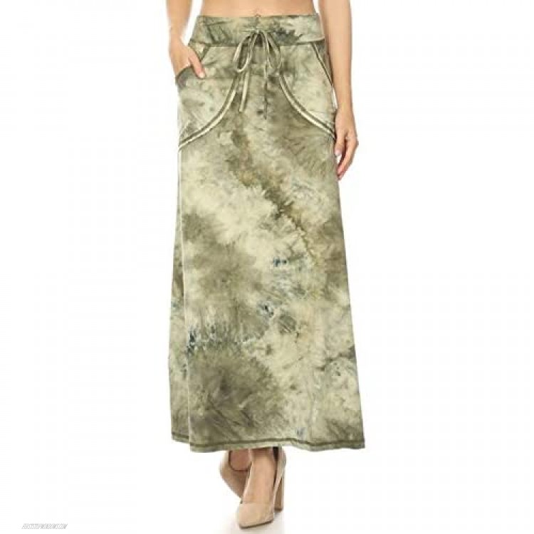 Leggings Depot SK10D-R983-L Women's Basic Casual High Rise Long Maxi Skirt with Side Pockets-R983 Large
