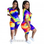 Women 2 Pieces Tie Dye Casual Outfits Short Sleeve T-Shirt Tops Bodycon Pant Shorts Sets Sport Tracksuit