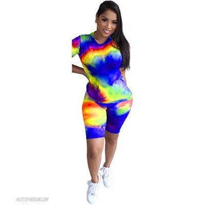 Women 2 Pieces Tie Dye Casual Outfits Short Sleeve T-Shirt Tops Bodycon Pant Shorts Sets Sport Tracksuit