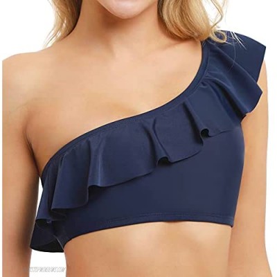 Firpearl Women's Bikini Tops One Shoulder Ruffle Bathing Suit Top
