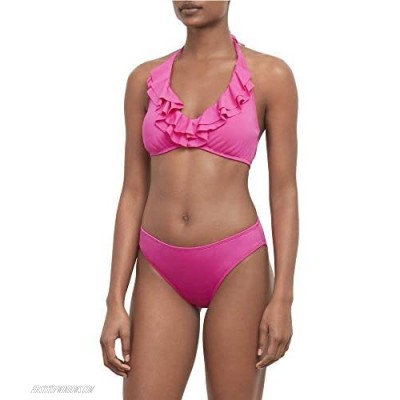 Kenneth Cole REACTION Women's Underwire Ruffle Halter Hipster Bikini Swimsuit Top