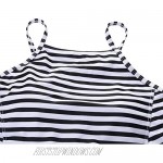 Macolily Juniors Bandeau High Neck Bikini Top Cross Tie Back MId Waist Swimsuit