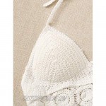 MakeMeChic Women's Boho Crochet Fringe Tie Strap Halter Bikini Crop Cami Top