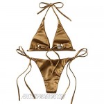 SOLY HUX Women's Metallic Halter Top Two Piece Swimsuit Tie Side Triangle Bikini