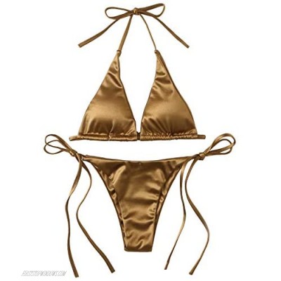 SOLY HUX Women's Metallic Halter Top Two Piece Swimsuit Tie Side Triangle Bikini