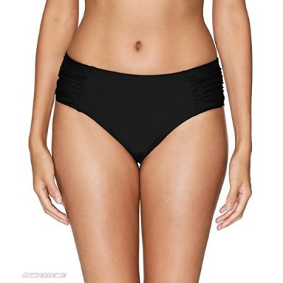 ALove Solid Ruched Bikini Bottoms for Women High Cut Black Swimsuit Bottoms