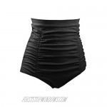 DANIFY Plus Size Black High Waisted Bikini Bottom Tummy Control Ruched Swimsuit Bottoms for Women