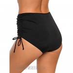luvamia Women's High Waist Ruched Bikini Bottom Solid Swim Shorts Tankini Brief