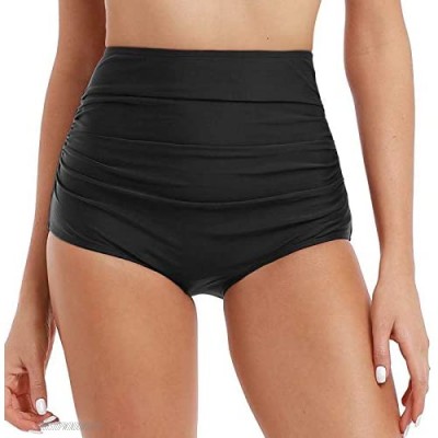 Mycoco Women's High Waisted Bikini Bottom Bathing Suit Brief Shirred Swim Bottom